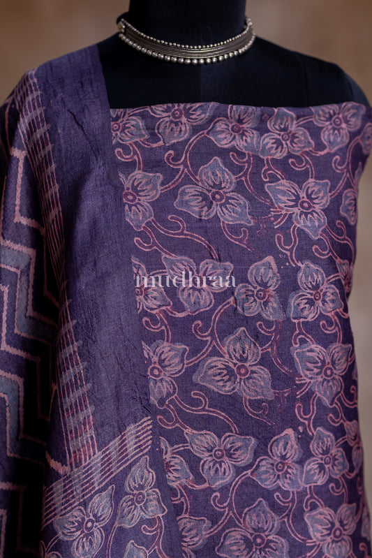 CHARCOAL AJRAKH TUSSAR SUIT SET