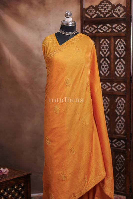 MANGO YELLOW KANTHA TUSSAR SAREE