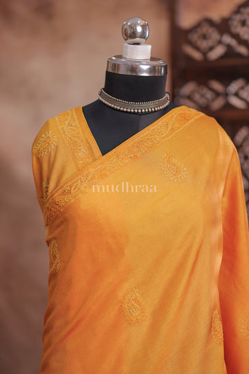 MANGO YELLOW KANTHA TUSSAR SAREE