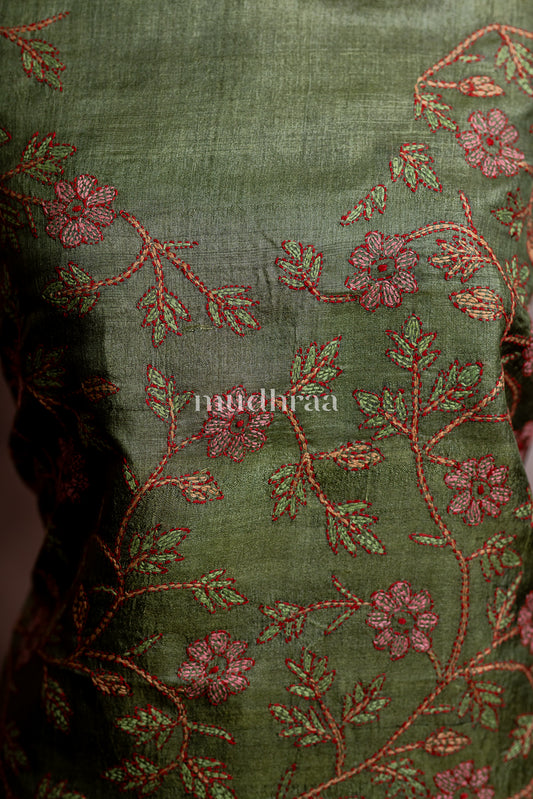 RICH GREEN KANTHA TUSSAR SUIT SET