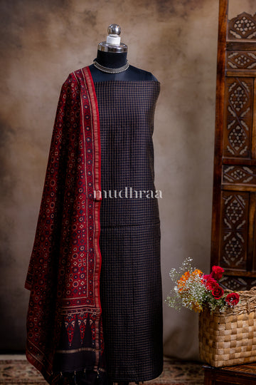 BLACK & MAROON CHANDERI SUIT SET