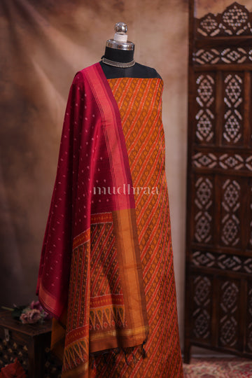 CARAMEL BROWN & WINE IKKAT SUIT SET