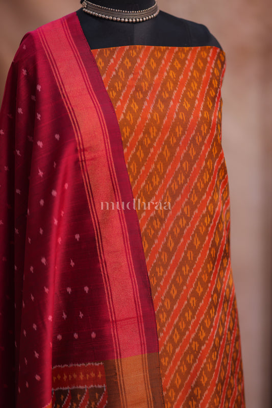CARAMEL BROWN & WINE IKKAT SUIT SET