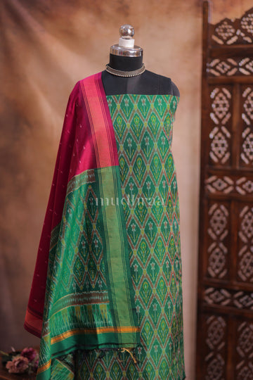 EMERALD & PURPLE IKKAT SILK SUIT
