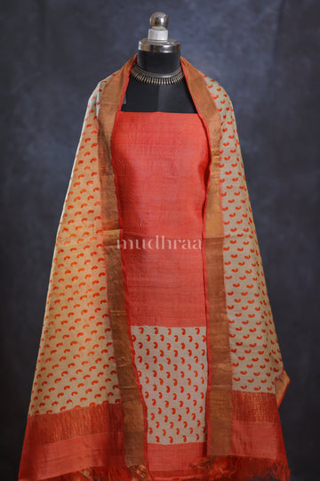 SAFFRON & CREAM PAISLEY TUSSAR SUIT SET