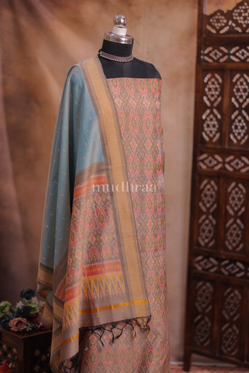 GREY & POWDER BLUE IKKAT SILK SUIT