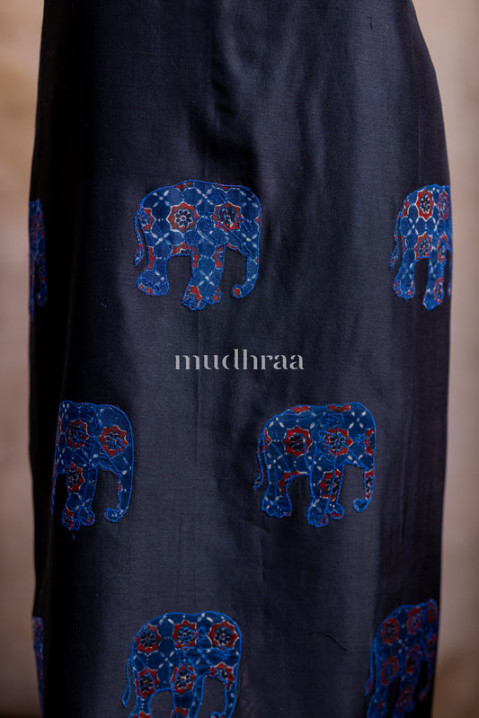 BLACK & BLUE CHANDERI APPLIQUE SUIT SET