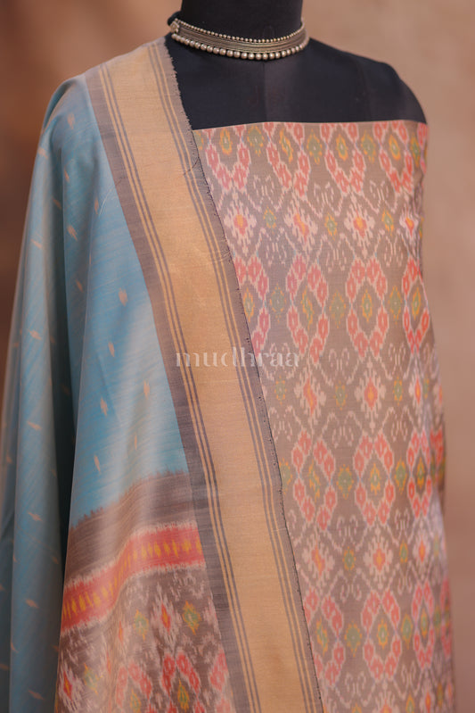 GREY & POWDER BLUE IKKAT SILK SUIT