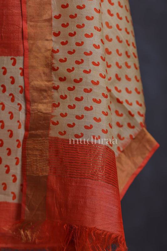 SAFFRON & CREAM PAISLEY TUSSAR SUIT SET