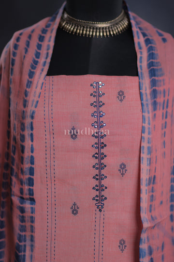 BLUSH PINK & BLUE EMBROIDERED COTTON SUIT SET