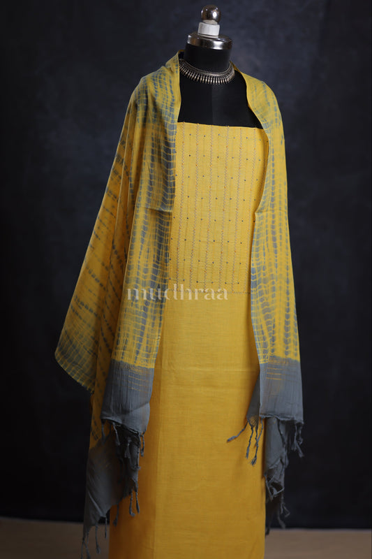 SUNFLOWER YELLOW EMBROIDERED COTTON SUIT SET