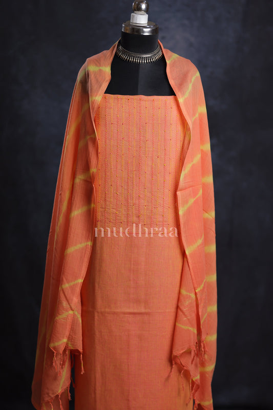 ORANGE YELLOW EMBROIDERED LINEN SUIT SET