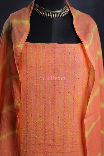 ORANGE YELLOW EMBROIDERED LINEN SUIT SET