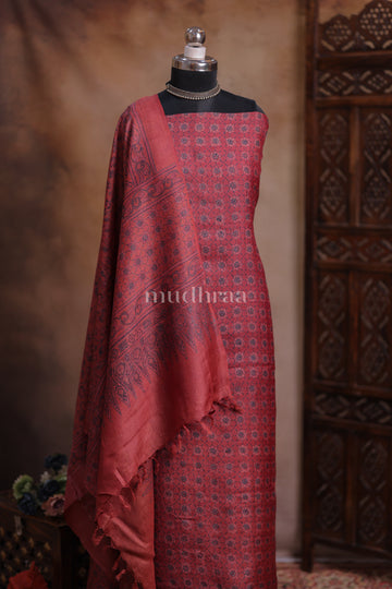 BRICK RED AJRAKH TUSSAR SUIT