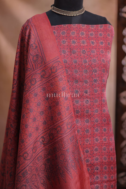 BRICK RED AJRAKH TUSSAR SUIT