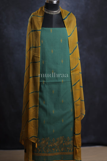 FERN & MUSTARD EMBROIDERED COTTON SUIT SET
