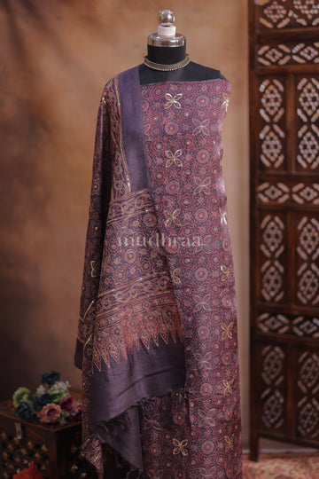 SLATE BLACK SEQUIN AJRAKH TUSSAR SUIT