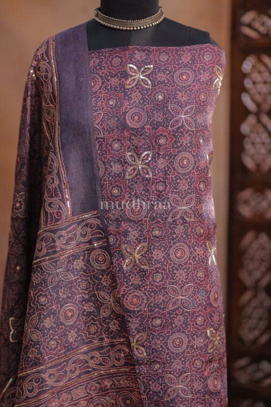 SLATE BLACK SEQUIN AJRAKH TUSSAR SUIT