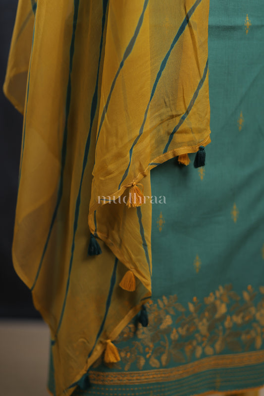 FERN & MUSTARD EMBROIDERED COTTON SUIT SET