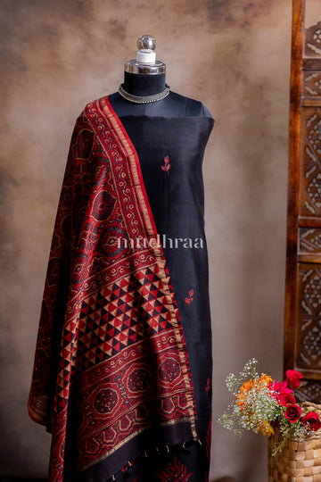 BLACK & RED CHANDERI APPLIQUE SUIT SET