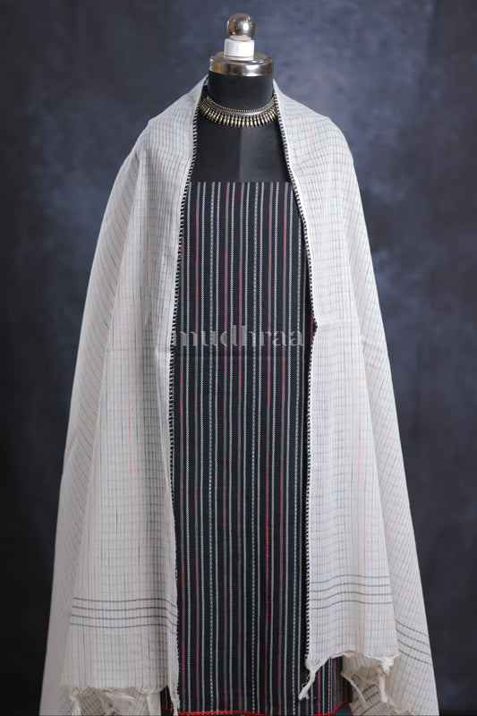 BLACK & WHITE KANTHA COTTON SUIT SET