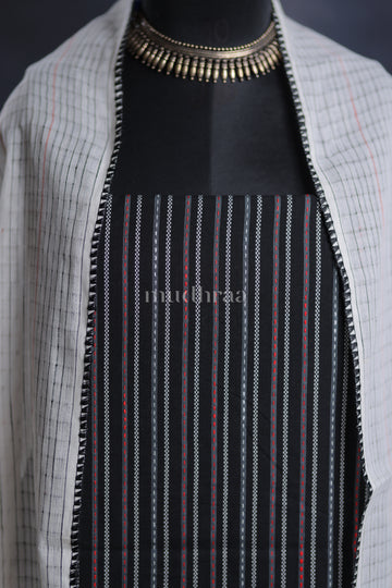 BLACK & WHITE KANTHA COTTON SUIT SET