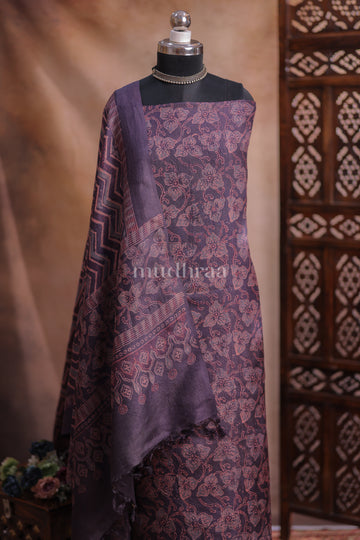 COAL FLORAL AJRAKH TUSSAR SUIT