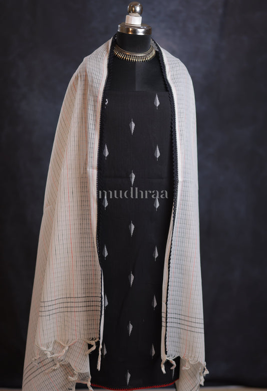 BLACK & WHITE WOVEN COTTON SUIT SET