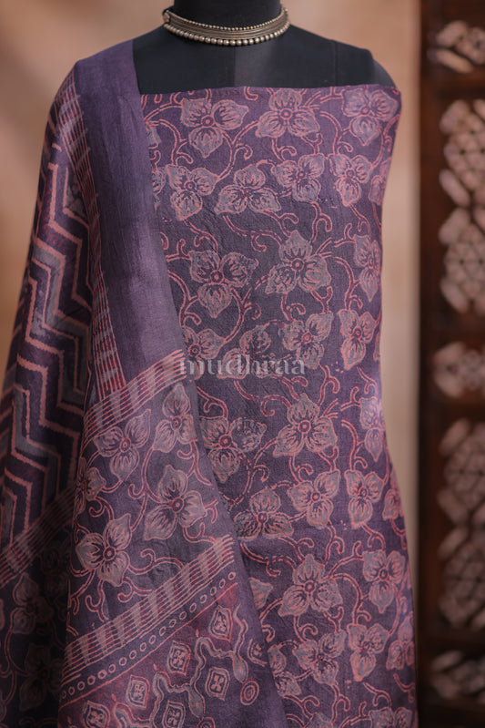 COAL FLORAL AJRAKH TUSSAR SUIT
