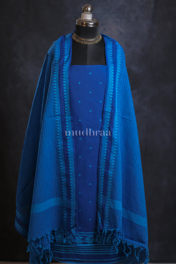 BRIGHT BLUE EMBROIDERED COTTON SUIT SET