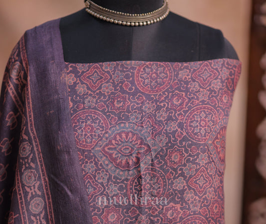 COAL AJRAKH TUSSAR SUIT