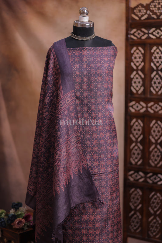 CHARCOAL AJRAKH TUSSAR SUIT