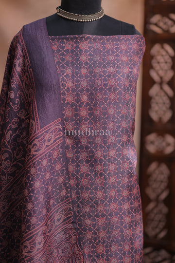 CHARCOAL AJRAKH TUSSAR SUIT