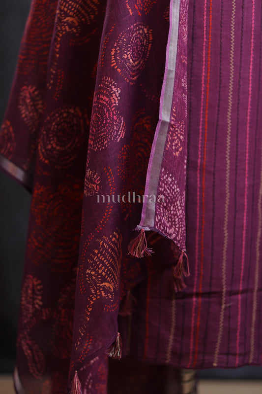 GRAPE KANTHA LINEN SUIT SET