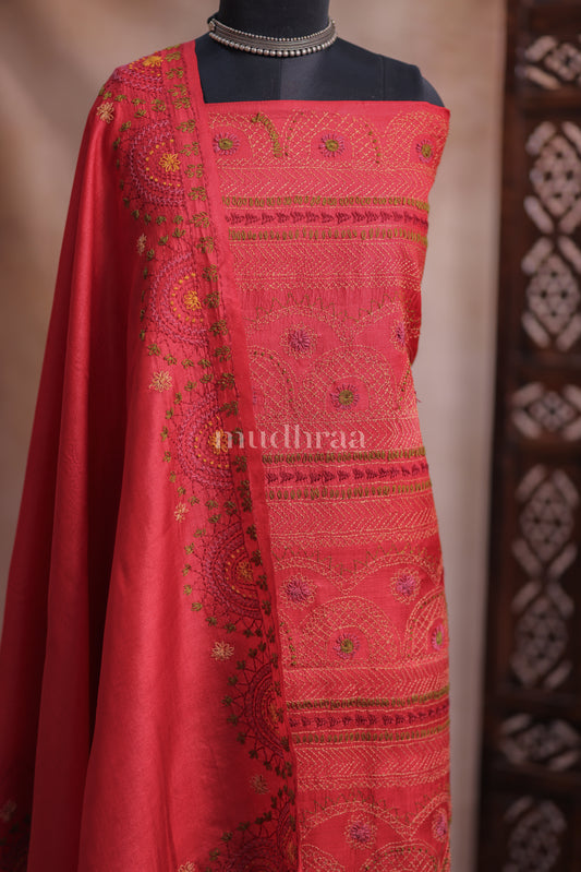 SCARLET LAMBANI EMBROIDERED TUSSAR SUIT