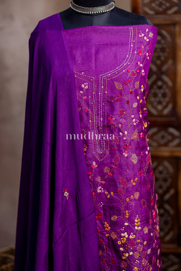 ORCHID EMBROIDERED TUSSAR SUIT SET