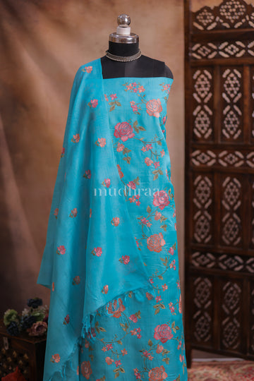 VIVID SKY FLORAL TUSSAR SUIT
