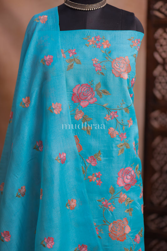 VIVID SKY FLORAL TUSSAR SUIT