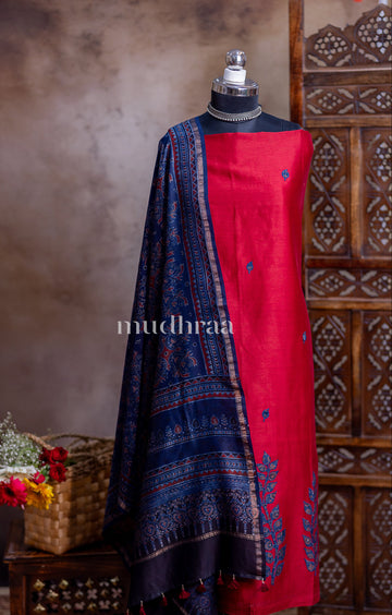 SCARLET CHANDERI APPLIQUE SUIT SET