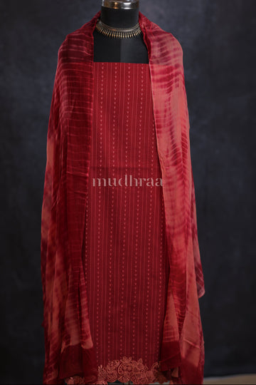 MAROON & BLUSH EMBROIDERED COTTON SUIT SET