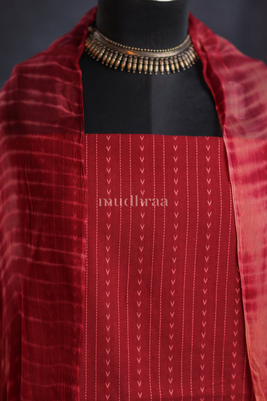 MAROON & BLUSH EMBROIDERED COTTON SUIT SET