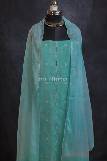 BABY BLUE POLKA KANTHA COTTON SUIT SET