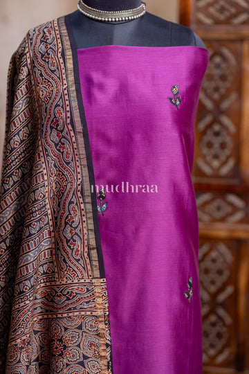 PURPLE CHANDERI APPLIQUE SUIT SET
