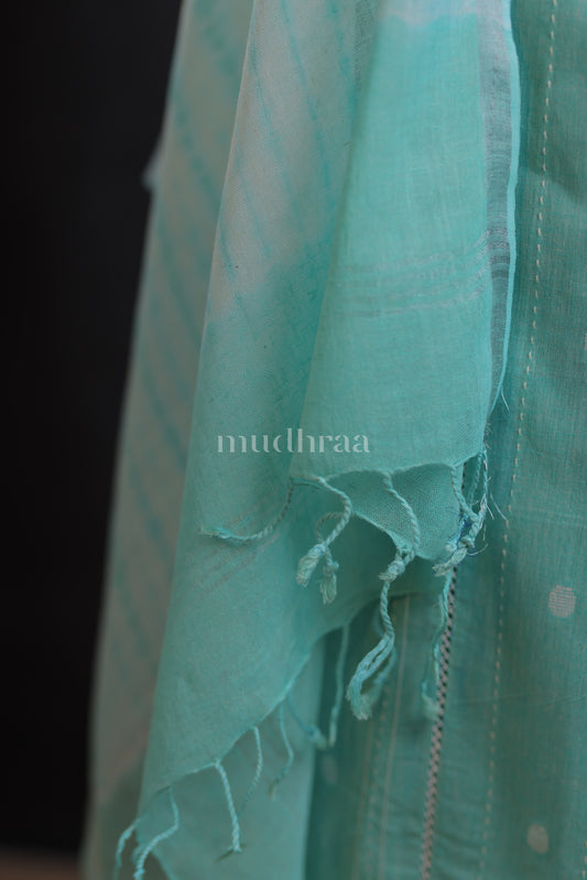 BABY BLUE POLKA KANTHA COTTON SUIT SET