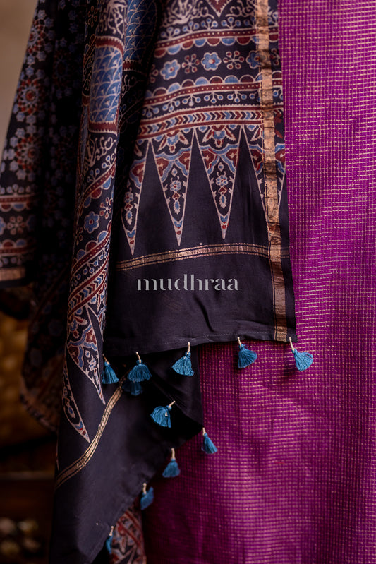 GRAPE & BLACK CHANDERI SUIT SET