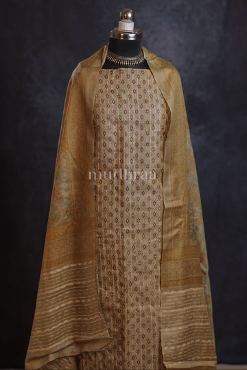OLIVE GOLD EMBROIDERERD TUSSAR SUIT SET