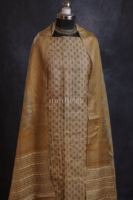 OLIVE GOLD EMBROIDERERD TUSSAR SUIT SET