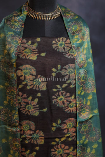 BLACK & GREEN MODAL TUSSAR SUIT SET