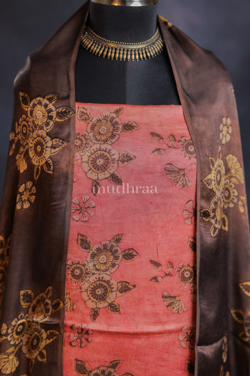 PINK & BROWN MODAL TUSSAR SUIT SET