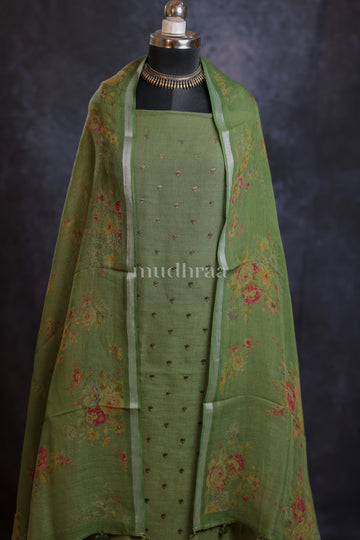 DARK FERN EMBROIDERED LINEN SUIT SET